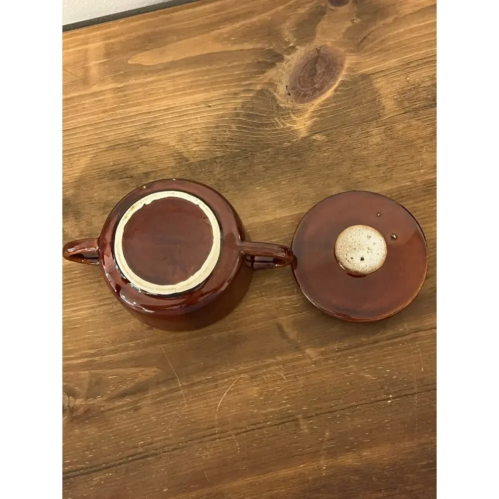 Vintage Brown Drip Glaze‎ Creamer and Sugar Bowl Set MCM Farmhouse Kitchen Decor